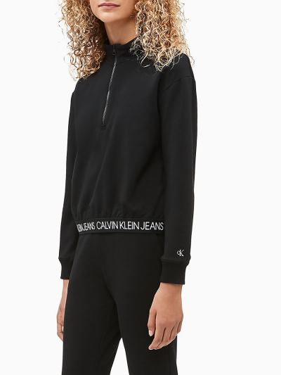 Calvin Klein Ruhák HU350762 | Calvin Klein Zip Neck Lány Pulóver Fekete